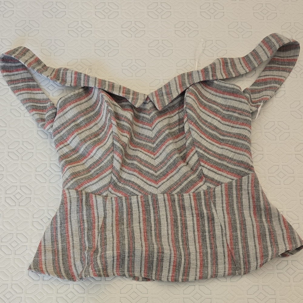 Adelyn Rae Brown Tan Bustier Peplum Blouse